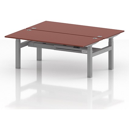 Air 2 Person Sit-Standing Bench Desk, Back to Back, 2 x 1800mm (800mm Deep), Silver Frame, Brick Red