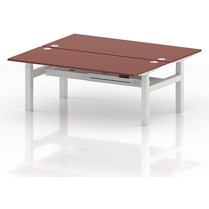 Air 2 Person Sit-Standing Bench Desk, Back to Back, 2 x 1800mm (800mm Deep), White Frame, Brick Red