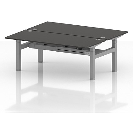 Air 2 Person Sit-Standing Bench Desk, Back to Back, 2 x 1800mm (800mm Deep), Silver Frame, Carbon Grey
