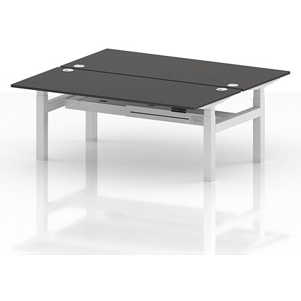 Air 2 Person Sit-Standing Bench Desk, Back to Back, 2 x 1800mm (800mm Deep), White Frame, Carbon Grey