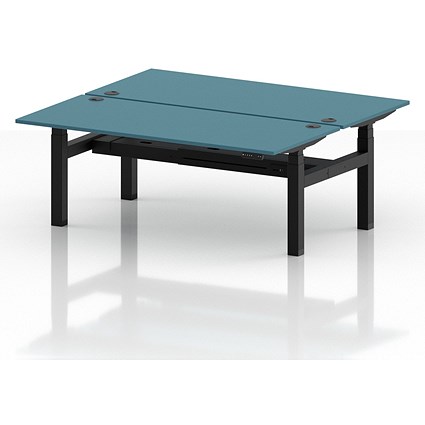 Air 2 Person Sit-Standing Bench Desk, Back to Back, 2 x 1800mm (800mm Deep), Black Frame, Dark Teal