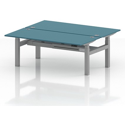 Air 2 Person Sit-Standing Bench Desk, Back to Back, 2 x 1800mm (800mm Deep), Silver Frame, Dark Teal