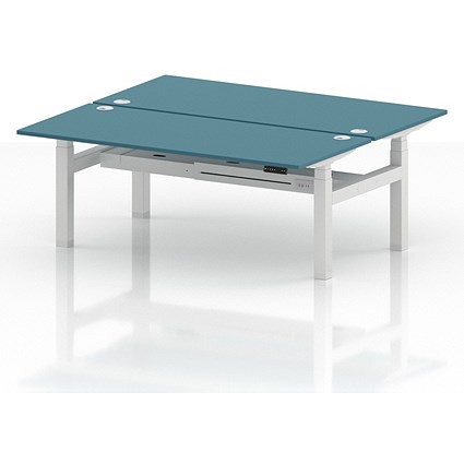 Air 2 Person Sit-Standing Bench Desk, Back to Back, 2 x 1800mm (800mm Deep), White Frame, Dark Teal