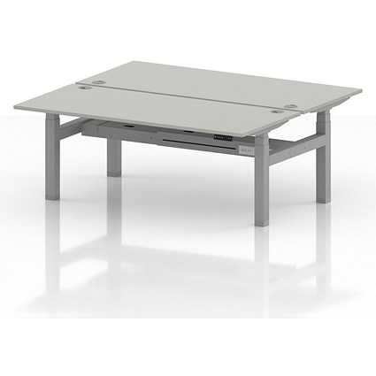Air 2 Person Sit-Standing Bench Desk, Back to Back, 2 x 1800mm (800mm Deep), Silver Frame, Dove Grey