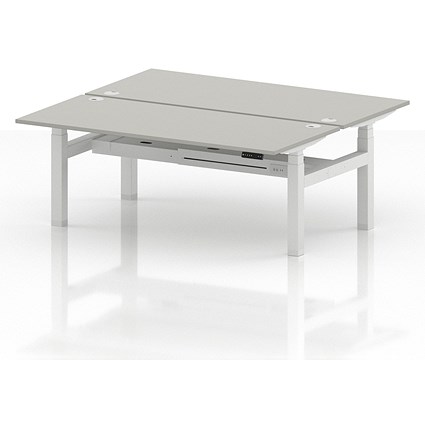 Air 2 Person Sit-Standing Bench Desk, Back to Back, 2 x 1800mm (800mm Deep), White Frame, Dove Grey