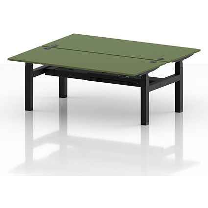 Air 2 Person Sit-Standing Bench Desk, Back to Back, 2 x 1800mm (800mm Deep), Black Frame, Moss Green