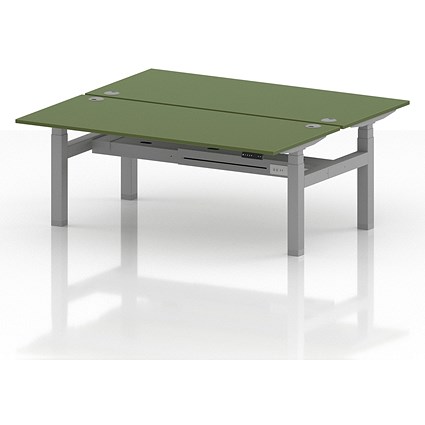 Air 2 Person Sit-Standing Bench Desk, Back to Back, 2 x 1800mm (800mm Deep), Silver Frame, Moss Green