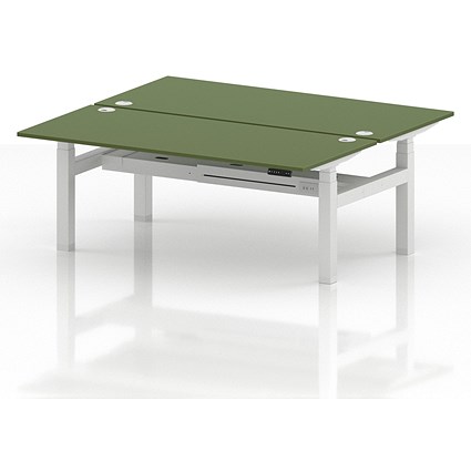 Air 2 Person Sit-Standing Bench Desk, Back to Back, 2 x 1800mm (800mm Deep), White Frame, Moss Green