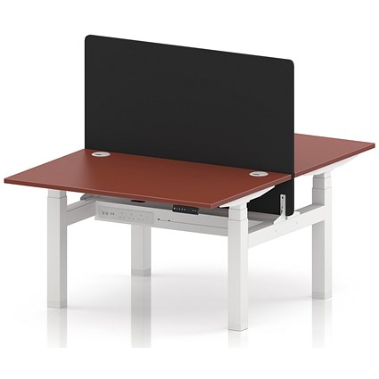 Air 2 Person Sit-Standing Bench Desk with Black Straight Screen, Back-to-Back, 2 x 1200 (800mm Deep), White Frame, Brick Red