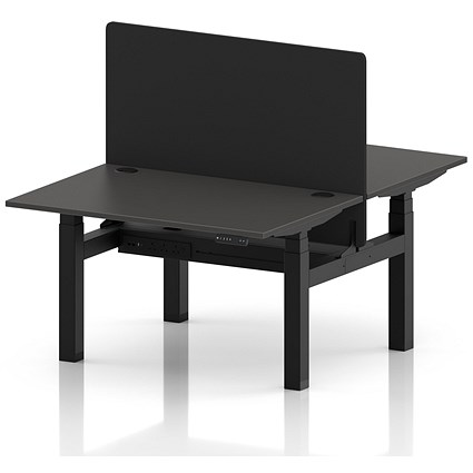 Air 2 Person Sit-Standing Bench Desk with Black Straight Screen, Back-to-Back, 2 x 1200 (800mm Deep), Black Frame, Carbon Grey