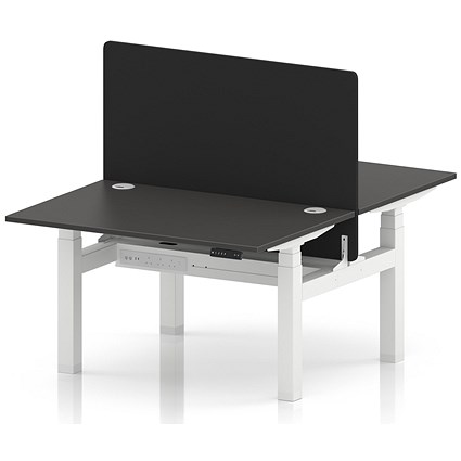 Air 2 Person Sit-Standing Bench Desk with Black Straight Screen, Back-to-Back, 2 x 1200 (800mm Deep), White Frame, Carbon Grey