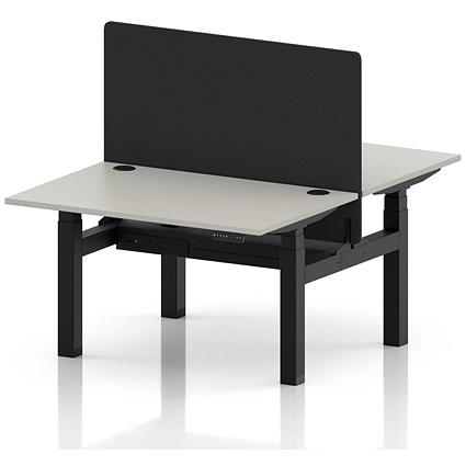 Air 2 Person Sit-Standing Bench Desk with Black Straight Screen, Back-to-Back, 2 x 1200 (800mm Deep), Black Frame, Dove Grey