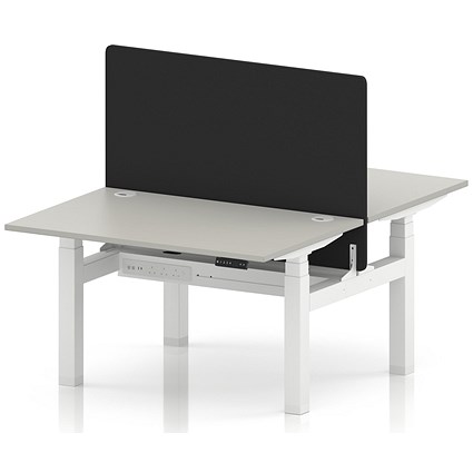 Air 2 Person Sit-Standing Bench Desk with Black Straight Screen, Back-to-Back, 2 x 1200 (800mm Deep), White Frame, Dove Grey