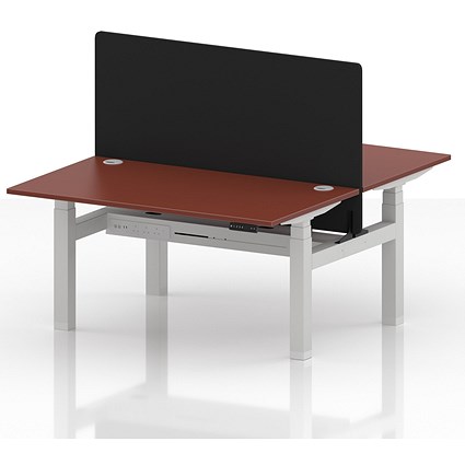 Air 2 Person Sit-Standing Bench Desk with Black Straight Screen, Back to Back, 2 x 1400mm (800mm Deep), White Frame, Brick Red