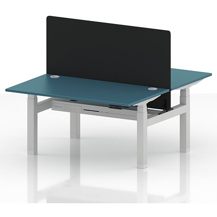 Air 2 Person Sit-Standing Bench Desk with Black Straight Screen, Back to Back, 2 x 1400mm (800mm Deep), White Frame, Dark Teal