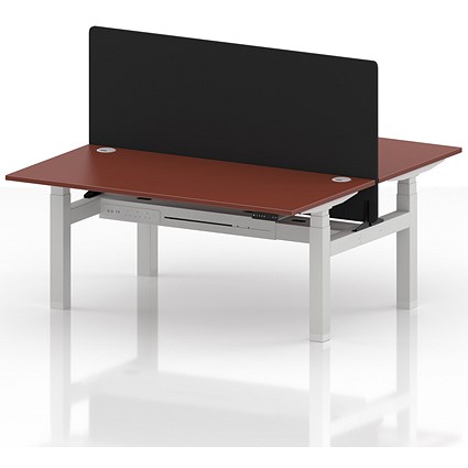 Air 2 Person Sit-Standing Bench Desk with Black Straight Screen, Back to Back, 2 x 1600mm (800mm Deep), White Frame, Brick Red