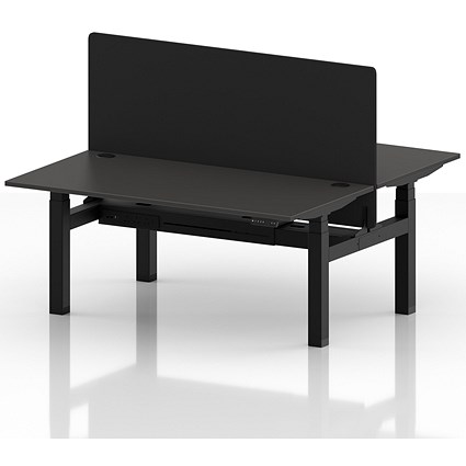 Air 2 Person Sit-Standing Bench Desk with Black Straight Screen, Back to Back, 2 x 1600mm (800mm Deep), Black Frame, Carbon Grey