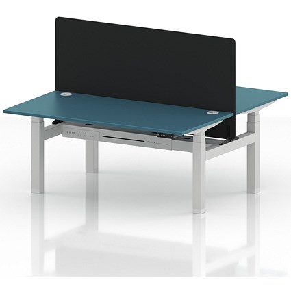 Air 2 Person Sit-Standing Bench Desk with Black Straight Screen, Back to Back, 2 x 1600mm (800mm Deep), White Frame, Dark Teal