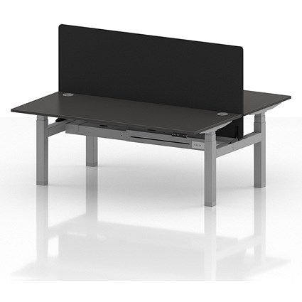 Air 2 Person Sit-Standing Bench Desk with Black Straight Screen, Back to Back, 2 x 1800mm (800mm Deep), Silver Frame, Carbon Grey