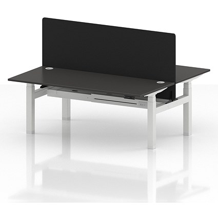 Air 2 Person Sit-Standing Bench Desk with Black Straight Screen, Back to Back, 2 x 1800mm (800mm Deep), White Frame, Carbon Grey