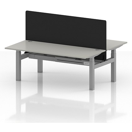 Air 2 Person Sit-Standing Bench Desk with Black Straight Screen, Back to Back, 2 x 1800mm (800mm Deep), Silver Frame, Dove Grey