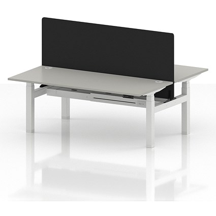 Air 2 Person Sit-Standing Bench Desk with Black Straight Screen, Back to Back, 2 x 1800mm (800mm Deep), White Frame, Dove Grey