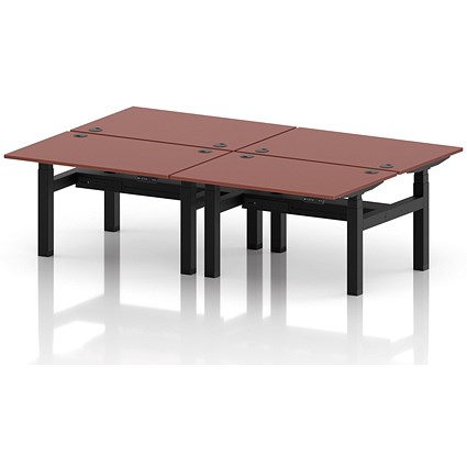 Air 4 Person Sit-Standing Bench Desk, Back to Back, 4 x 1200mm (800mm Deep), Black Frame, Brick Red