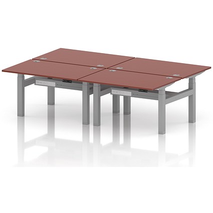 Air 4 Person Sit-Standing Bench Desk, Back to Back, 4 x 1200mm (800mm Deep), Silver Frame, Brick Red