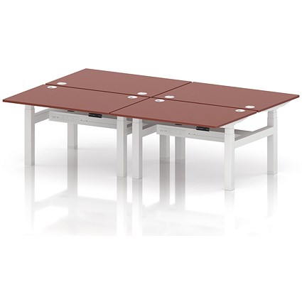 Air 4 Person Sit-Standing Bench Desk, Back to Back, 4 x 1200mm (800mm Deep), White Frame, Brick Red
