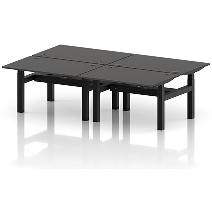 Air 4 Person Sit-Standing Bench Desk, Back to Back, 4 x 1200mm (800mm Deep), Black Frame, Carbon Grey