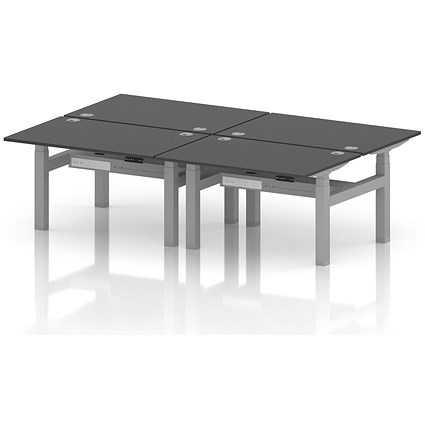 Air 4 Person Sit-Standing Bench Desk, Back to Back, 4 x 1200mm (800mm Deep), Silver Frame, Carbon Grey