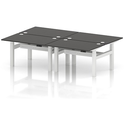 Air 4 Person Sit-Standing Bench Desk, Back to Back, 4 x 1200mm (800mm Deep), White Frame, Carbon Grey