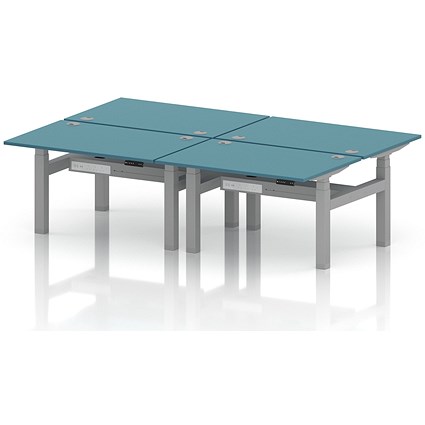 Air 4 Person Sit-Standing Bench Desk, Back to Back, 4 x 1200mm (800mm Deep), Silver Frame, Dark Teal