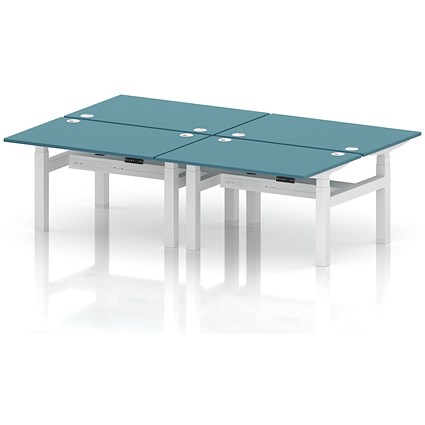 Air 4 Person Sit-Standing Bench Desk, Back to Back, 4 x 1200mm (800mm Deep), White Frame, Dark Teal