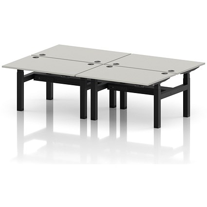 Air 4 Person Sit-Standing Bench Desk, Back to Back, 4 x 1200mm (800mm Deep), Black Frame, Dove Grey