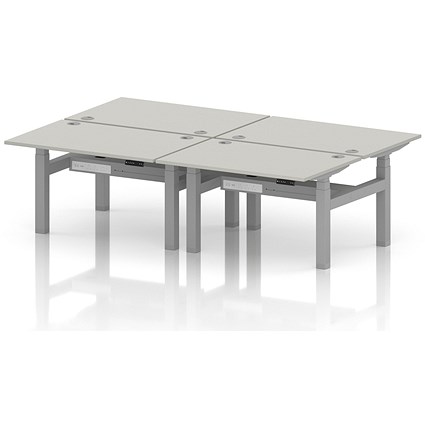 Air 4 Person Sit-Standing Bench Desk, Back to Back, 4 x 1200mm (800mm Deep), Silver Frame, Dove Grey