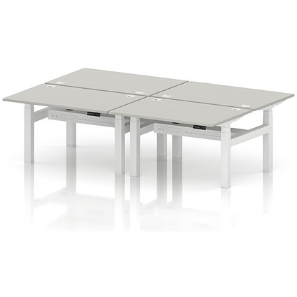 Air 4 Person Sit-Standing Bench Desk, Back to Back, 4 x 1200mm (800mm Deep), White Frame, Dove Grey