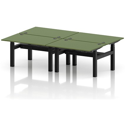 Air 4 Person Sit-Standing Bench Desk, Back to Back, 4 x 1200mm (800mm Deep), Black Frame, Moss Green