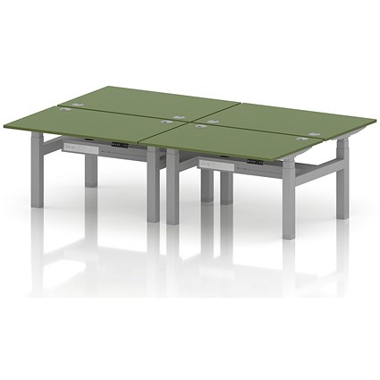 Air 4 Person Sit-Standing Bench Desk, Back to Back, 4 x 1200mm (800mm Deep), Silver Frame, Moss Green