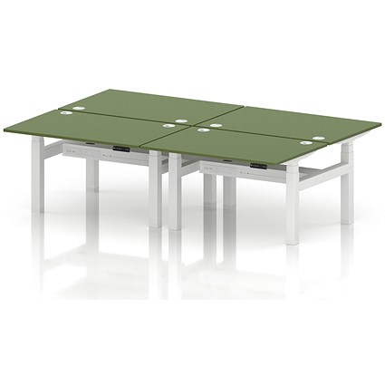 Air 4 Person Sit-Standing Bench Desk, Back to Back, 4 x 1200mm (800mm Deep), White Frame, Moss Green