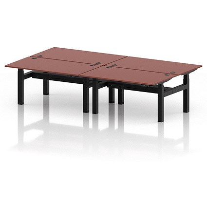 Air 4 Person Sit-Standing Bench Desk, Back to Back, 4 x 1400mm (800mm Deep), Black Frame, Brick Red