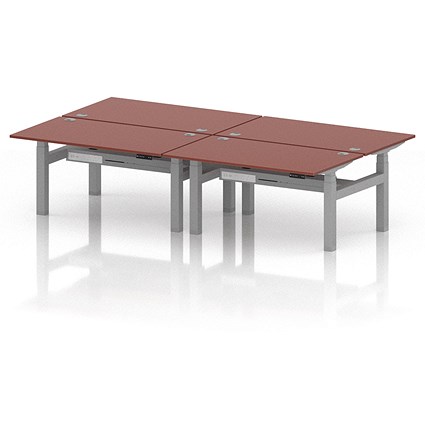 Air 4 Person Sit-Standing Bench Desk, Back to Back, 4 x 1400mm (800mm Deep), Silver Frame, Brick Red