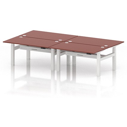 Air 4 Person Sit-Standing Bench Desk, Back to Back, 4 x 1400mm (800mm Deep), White Frame, Brick Red