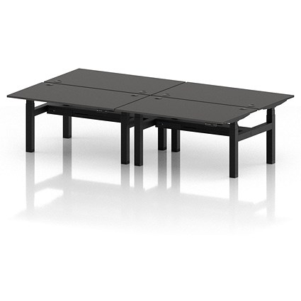 Air 4 Person Sit-Standing Bench Desk, Back to Back, 4 x 1400mm (800mm Deep), Black Frame, Carbon Grey