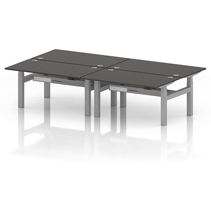 Air 4 Person Sit-Standing Bench Desk, Back to Back, 4 x 1400mm (800mm Deep), Silver Frame, Carbon Grey