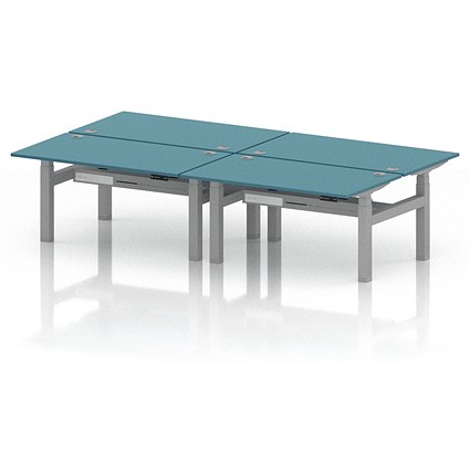 Air 4 Person Sit-Standing Bench Desk, Back to Back, 4 x 1400mm (800mm Deep), Silver Frame, Dark Teal