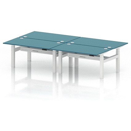Air 4 Person Sit-Standing Bench Desk, Back to Back, 4 x 1400mm (800mm Deep), White Frame, Dark Teal