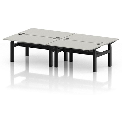 Air 4 Person Sit-Standing Bench Desk, Back to Back, 4 x 1400mm (800mm Deep), Black Frame, Dove Grey
