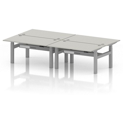Air 4 Person Sit-Standing Bench Desk, Back to Back, 4 x 1400mm (800mm Deep), Silver Frame, Dove Grey