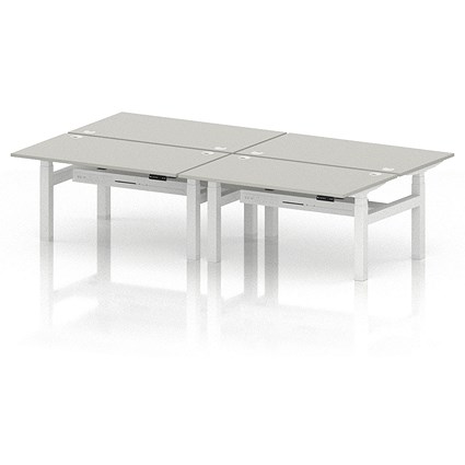 Air 4 Person Sit-Standing Bench Desk, Back to Back, 4 x 1400mm (800mm Deep), White Frame, Dove Grey